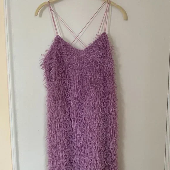 strapless open back dress Zapaka Women Sparkly Purple Sequins Short Homecoming Dress with Fringes Spaghetti Straps Tight 1920s Dress, Purple / S